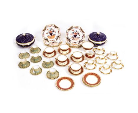 A SET OF SEVEN SPODE COFFEE CANS AND SAUCERS and two further saucers, further gold decorated coffee cans and saucers, a Spode