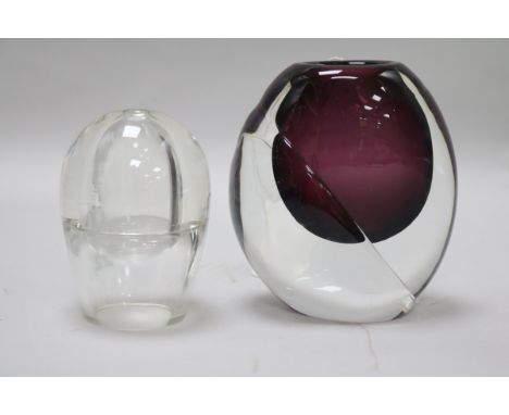 An Orrefors glass vase by Ernest Gordon and an inkwell