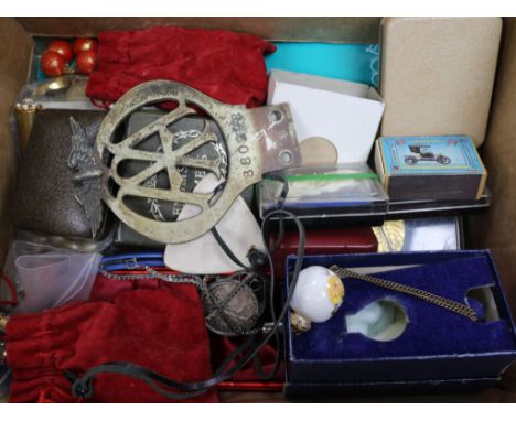 Mixed items including costume jewellery, silver, watches etc. and a 19th century tea caddy.