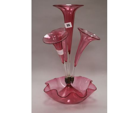 A Victorian ruby glass epergne, height 43.5cm