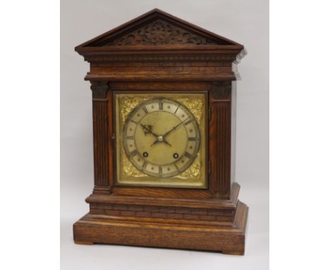 A W & H oak mantel clock, ting tang striking, height 41cm
