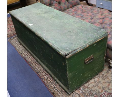 A green painted pine trunk W.142cm