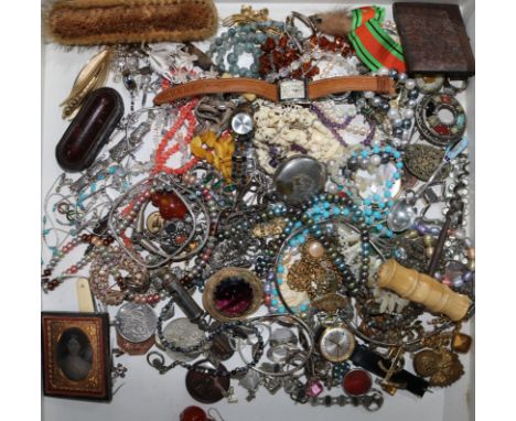 A quantity of mixed jewellery and other items including silver, medals, ambrotype, watches and corkscrew etc.