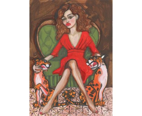 
	
		Anna Pogudz
		Lady In Red and Her Cats
		Acrylic Paint with Marker on Paper
		Signed on Verso
		15 x 10cm (5¾ x 3¾ in.)
