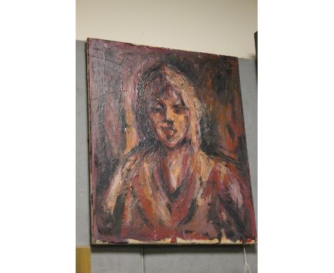 A 20TH CENTURY IMPRESSIONIST PORTRAIT STUDY OF A YOUNG WOMAN, indistinctly signed upper right, oil on canvas, unframed, 61 x 