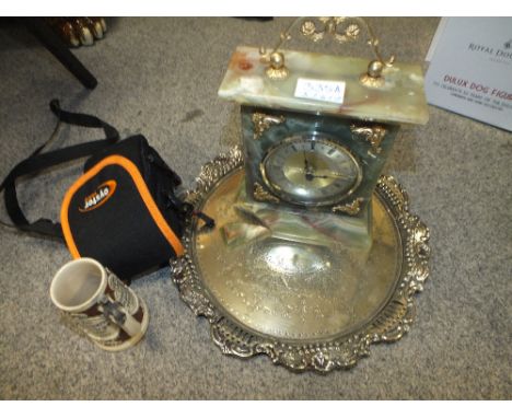 AN ONYX MANTEL CLOCK A/F ETC (4)
