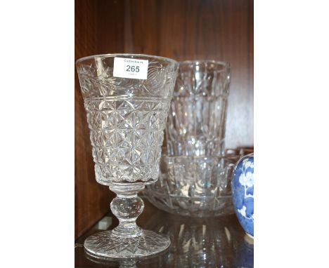 A STUART CRYSTAL VASE, PLUS ANOTHER  AND CUT GLASS FRUIT BOWL