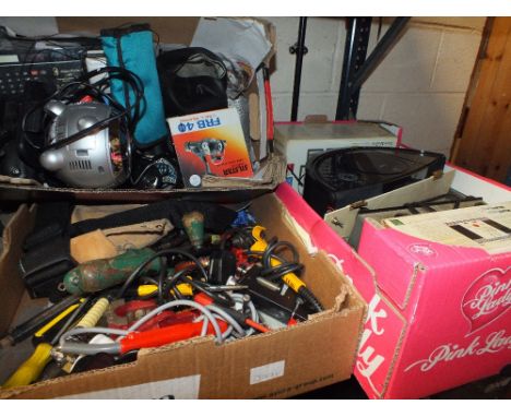 FOUR TRAYS OF MIXED TOOLS AND ELECTRICALS ETC