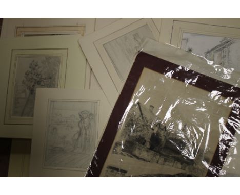 A FOLDER OF TWENTY NINE ASSORTED PENCIL DRAWINGS, to include W McLaren, EC Jones etc....Condition Report:1 pencil sketch by W