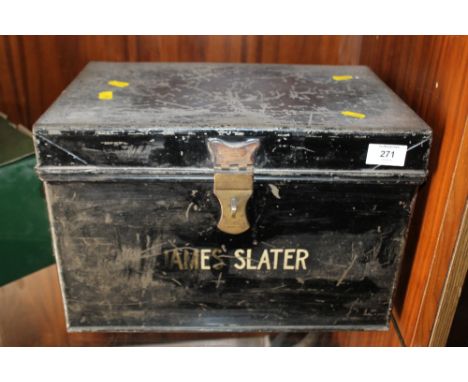 A VINTAGE SMALL TIN TRUNK