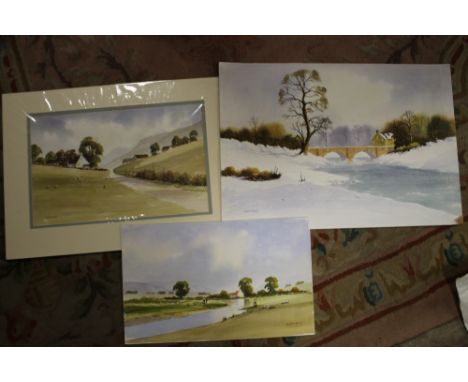 R WITCHARD (XXI). Three landscape watercolours, signed, unframed, 24 x 38 cm largest (3)