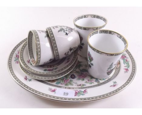 A matched set of Indian tree dinner ware comprising: twp meat plates, six breakfast plates, three cups and saucers, four side