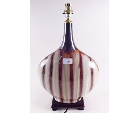 A large striped pottery table lamp 40 cm and shade