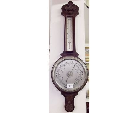 A Victorian carved barometer/thermometer 