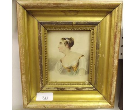 An early 19th century watercolour portrait of a classical lady - 12 x 9cm