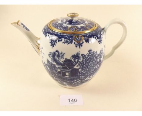 An 18th century Worcester  teapot and cover printed in the Argument pattern, fake Chinese marks to base, three tiny chips to 