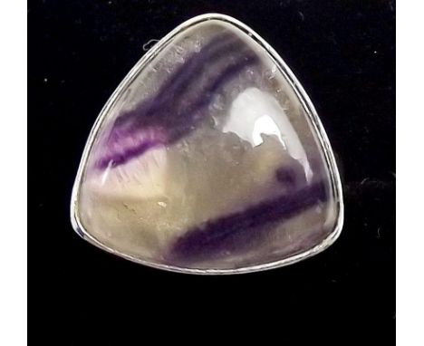 A silver ring set triangular fluorite , size P