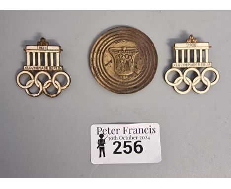 1936 Olympic Games souvenir enamel pin, 'For Berlin' (2) together with a 1936 Berlin Olympic games Bronze participation Medal