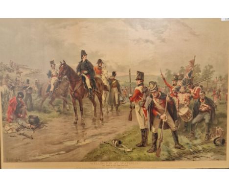Three large framed coloured Military prints: Balaclava - October 25th 1854 (Relief of the Light Brigade), 'Bound for Trafalga