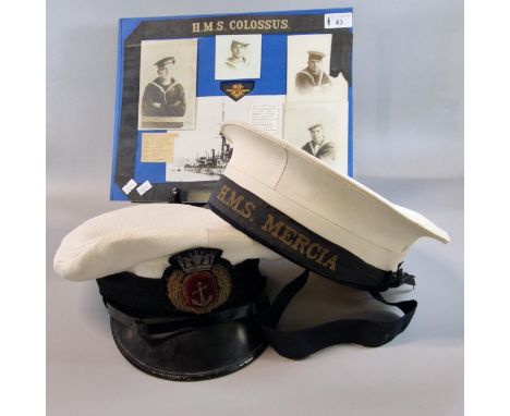 Ephemera and Naval caps relating to Edward Alec Brinkman Royal Navy and Baden Bob Brinkman Royal Navy, with cap band for HMS 