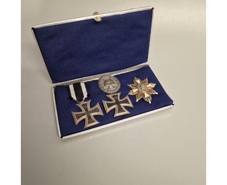 Group of German WWI Medals to include: Iron Cross First Class, Iron Cross Second Class with ribbon, silver Wound Badge and Ha