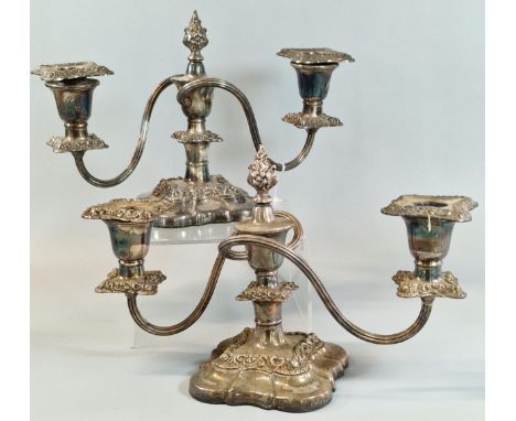 Pair of 20th century silver plated two branch table candelabrum, both marked 'Officer's Mess, Royal Airforce, Dishforth'. 17.