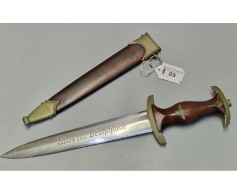 German WWII period Third Reich SA dagger, the blade marked 'Alles Fur Deutschland' and Solingen. Cross guard stamped Nrh. Ove