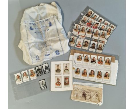 Collection of assorted Boer War ephemera to include: various cigarette cards featuring Military Officers, stereoscopic slide 