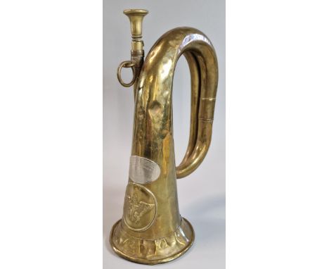 WWI period Imperial German/Prussian Army Bugle bearing aluminum manufacturer's plaque 'Meinel &amp; Herold', together with an