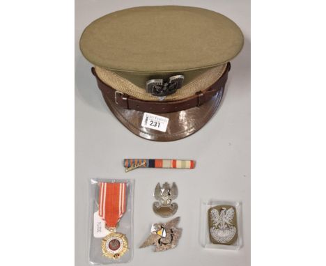 Polish Army 27th Ulan Regimental badge with enamelled shield with screw back, Polish Free Polish Army in Exile cap badge with