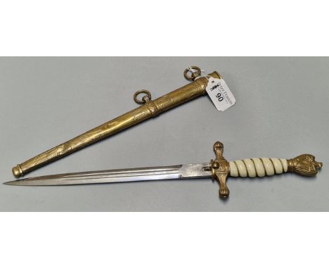 German WWII period Kriegsmarine Officer's dagger with lightning bolt scabbard, the blade marked 'Eickhorn, Solingen' and havi