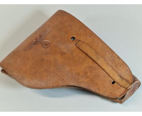 German WWII Third Reich design leather pistol holster for the French M A B Model D. With Eagle motif. 20.5cm approx. (B.P. 21