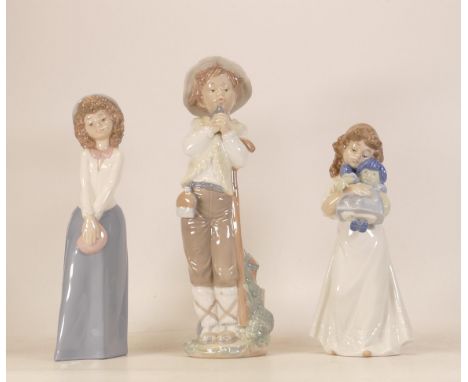 Nao Figures Shepherd holding Sparrow, girl holding pink purse and We're Sleepy 1107. Height of tallest 28cm (3) 