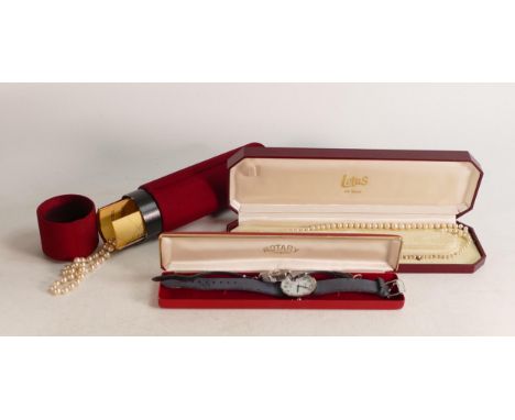 A collection of jewellery including Majorica pearl necklace, Lotus pearls and Rotary cocktail watch etc (4) 