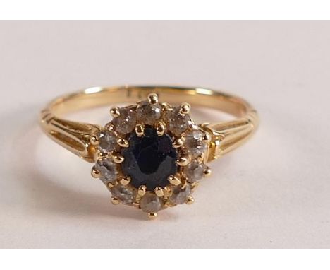 18ct gold ring set with sapphire and diamonds, size L/M, 3.1g. 