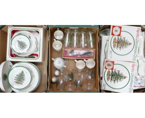 A large collection of Spode Christmas tree to include 6 dinner plates, 4 salad plates, 4 side plates, 2 serving dishes, servi