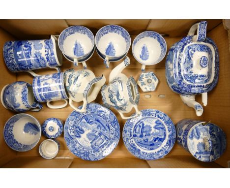 A Spode Italian 18-Piece Teaset to include Teapot, Five Trios, milk Jug and Open Sugar Bowl together with Spode Italian Jam P