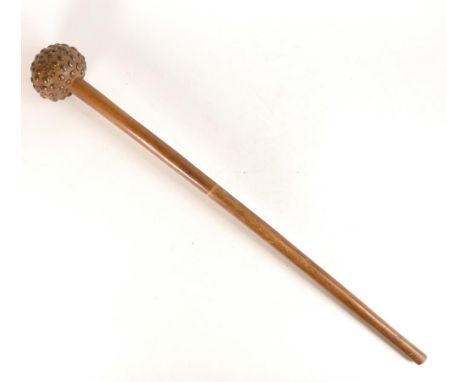 South African Boer War era Knobkerrie club with Brass nail driven knob. Length: 69cm 