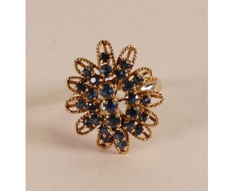 14ct gold sapphire cluster dress ring, size Q, 5.7g. 