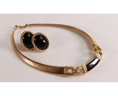 Christian Dior Art Deco style necklace with matching earrings, gold plated. (3) 