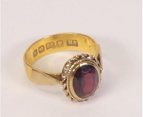 22ct wedding ring, being converted into dress ring with oval brown stone in yellow metal mount, 4g. 