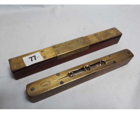  Sale Item:    2 BRASS &amp; HARDWOOD SPIRIT LEVELS MARKED J.THURBURN MURTLE &amp; J R  Vat Status:   No Vat   Buyers Premium