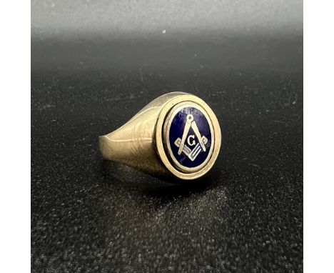 9ct yellow gold enamel Masonic ring,
Size R,
weight 5.5 grams