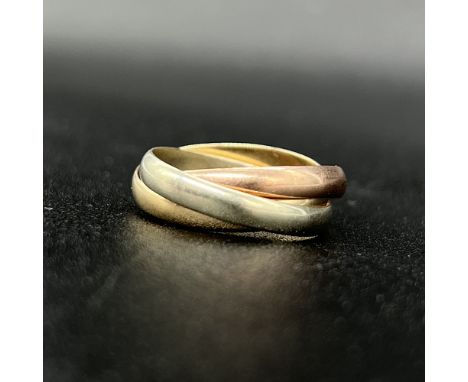 9ct tri-colour Russian wedding ring,
Size leading edge L-M,
4.3 grams