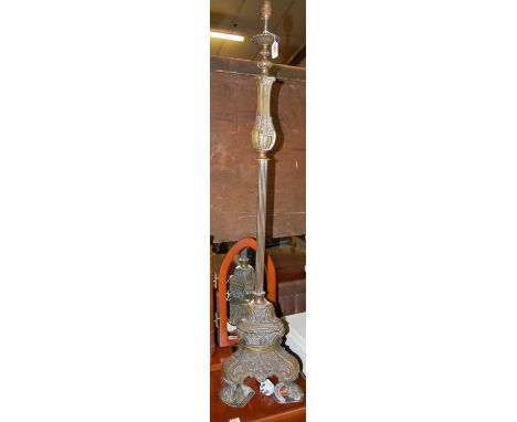 A 17th century style cast brass standard lamp, h.127cm (including fittings)