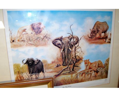 Dennis Thomson - The Big Five, lithograph, together with Bryan Reed (b.1934) - Tawny Owl, lithograph with blindstamp and sign