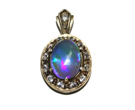A black opal pendant set with white sapphires
