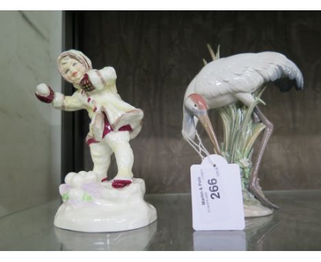 A Royal Worcester figure 'December 3458' modelled by FG Doughty 16cm high and a Lladro figure of a crane