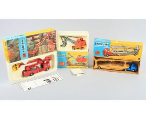 A Corgi Major die-cast model "Simon Snorkel" fire engine 1127, a Priestman luffing shovel 1128, and a "Carrimore" car transpo