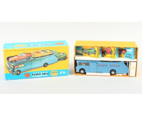 A Corgi Major die-cast model "Ecurie Ecosse" racing car transporter and three racing cars, gift set No 16, in original boxes